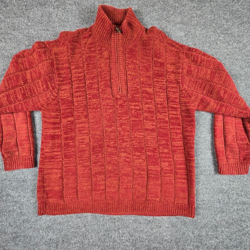 Tommy Bahama Sweater Mens Large Orange Silk Wool Blend Quarter Zip Ribbed Knit